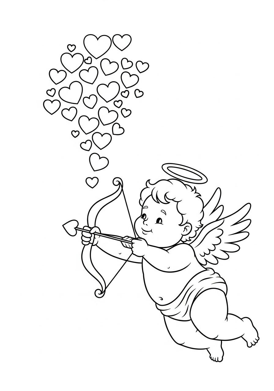 Valentine's Day Coloring Pages 9 Cupid shooting love arrow valentine coloring page