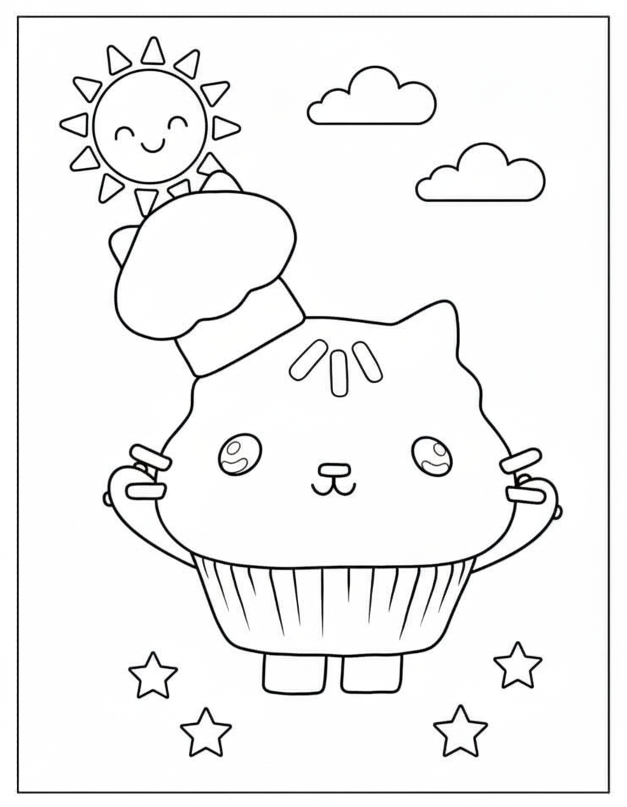 Cute Cakey Cat – Gabby’s Dollhouse Coloring Page