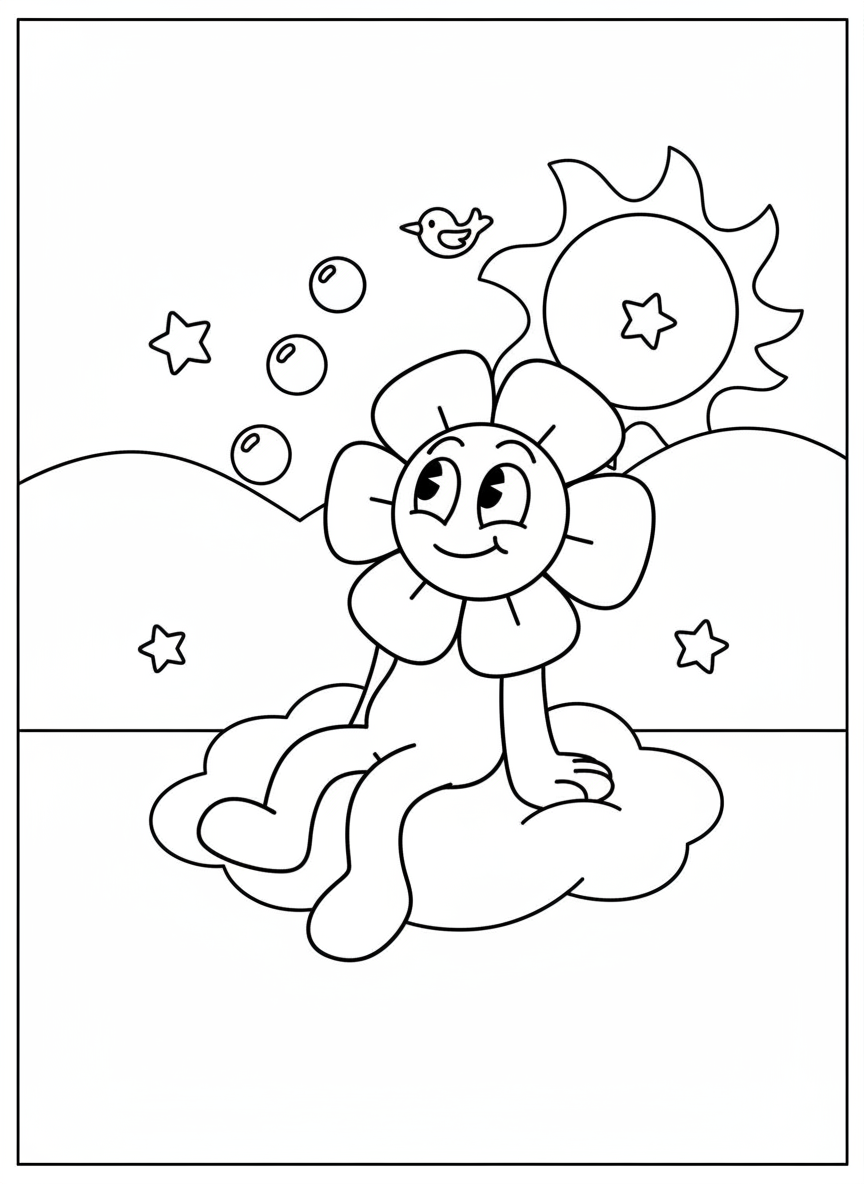 Cute Dandy sitting on cloud coloring page
