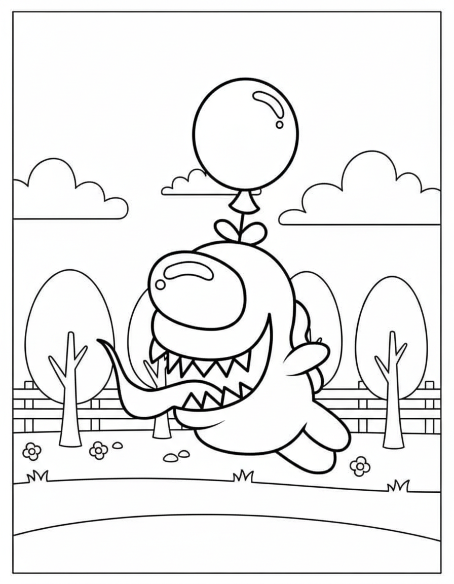 Cute Impostor flying balloon Among Us coloring page