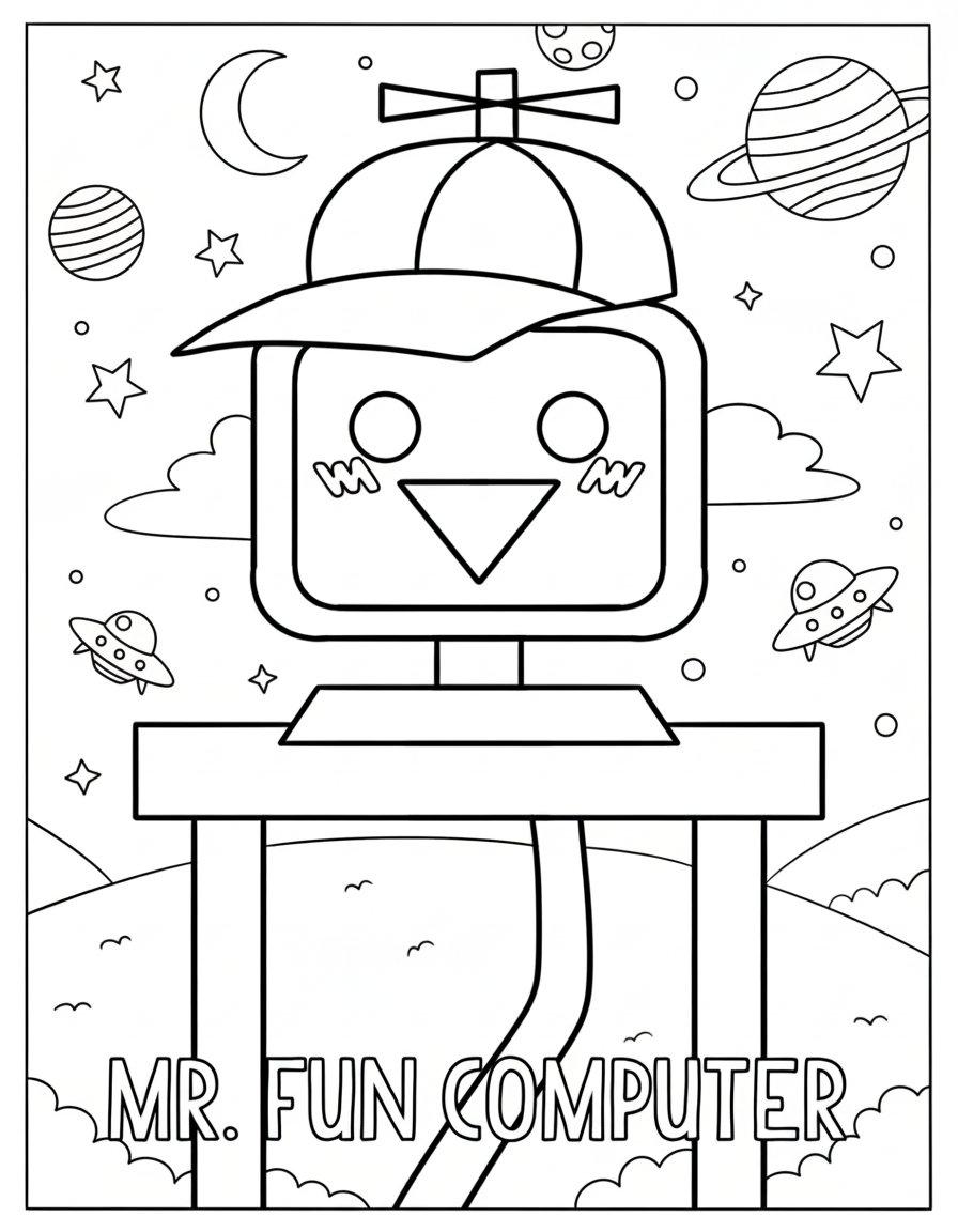 Cute Mr. Fun Computer Sprunki coloring page