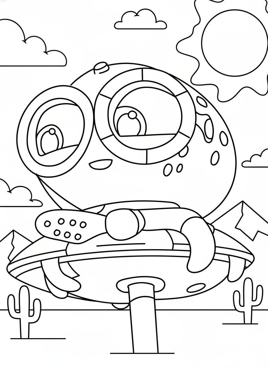 Cute Otto octopus spaceship SuperKitties coloring page