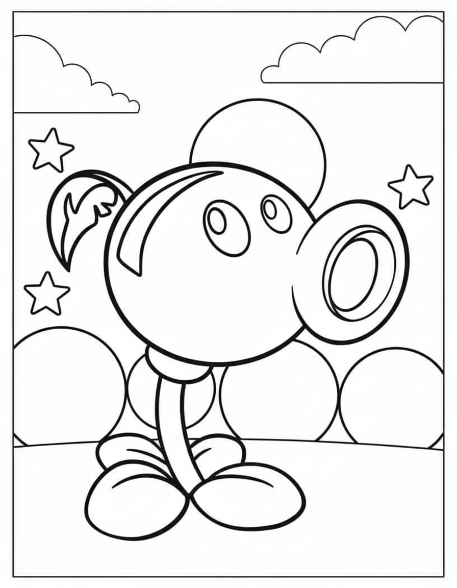 Cute Peashooter Plants vs. Zombies coloring page
