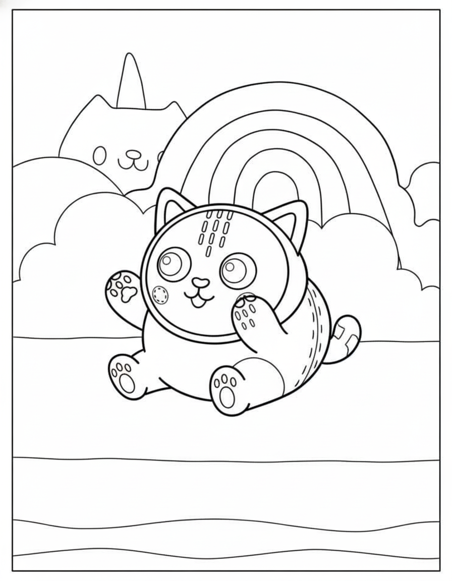 Cute Pillow Cat Outline For Kids – Gabby’s Dollhouse Coloring Page