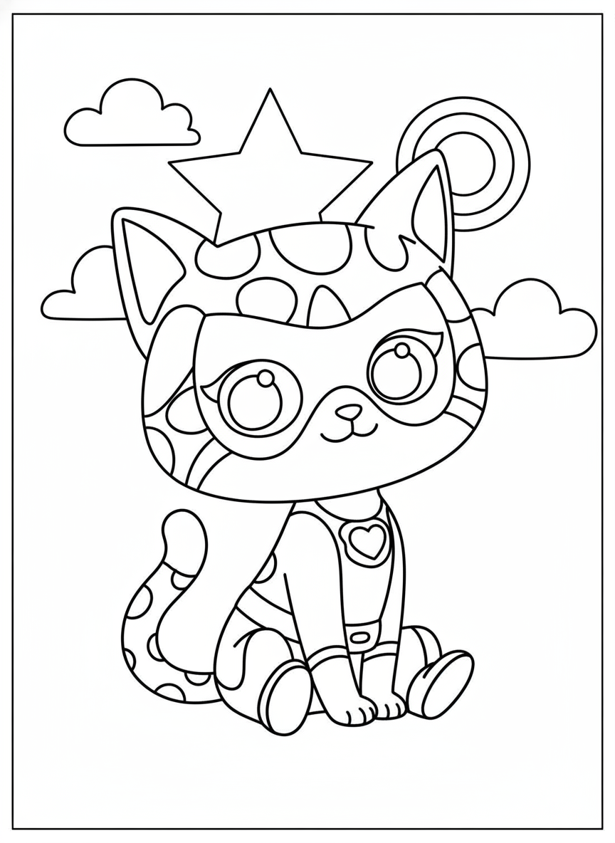 Cute Sparks sitting SuperKitties coloring page