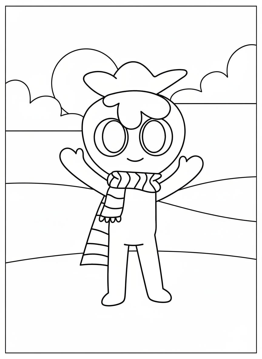 Cute Sprout wearing scarf Dandy’s World coloring page