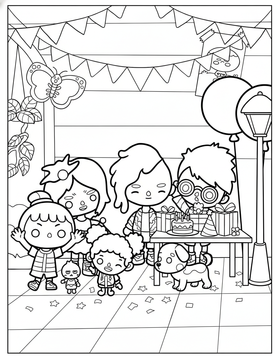 Cute Toca Boca birthday party coloring page