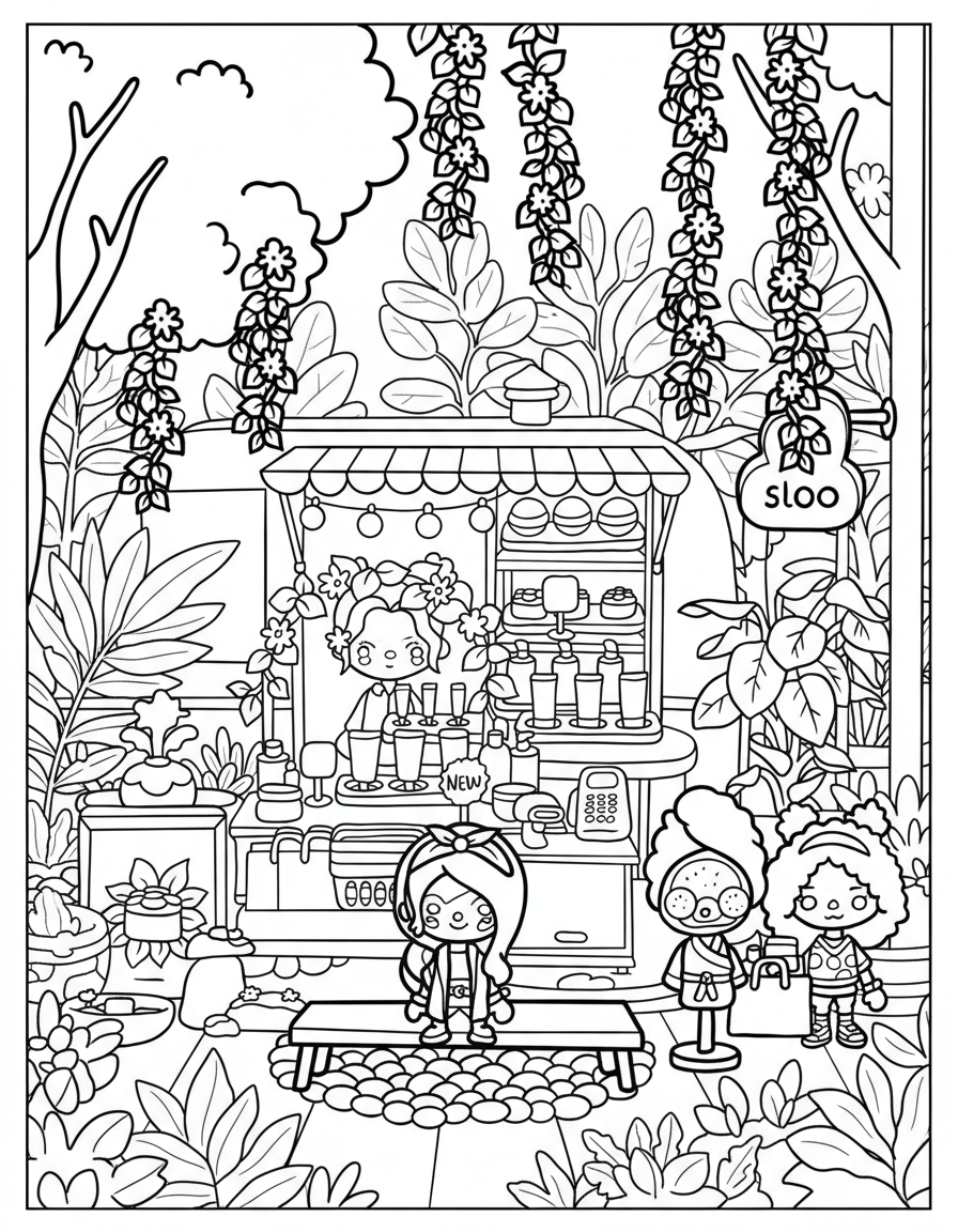 Cute Toca Boca skincare booth coloring page