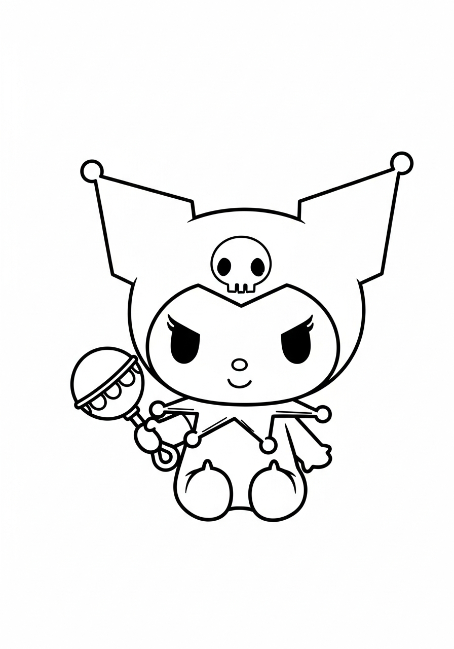 Cute baby chibi Kuromi style coloring page