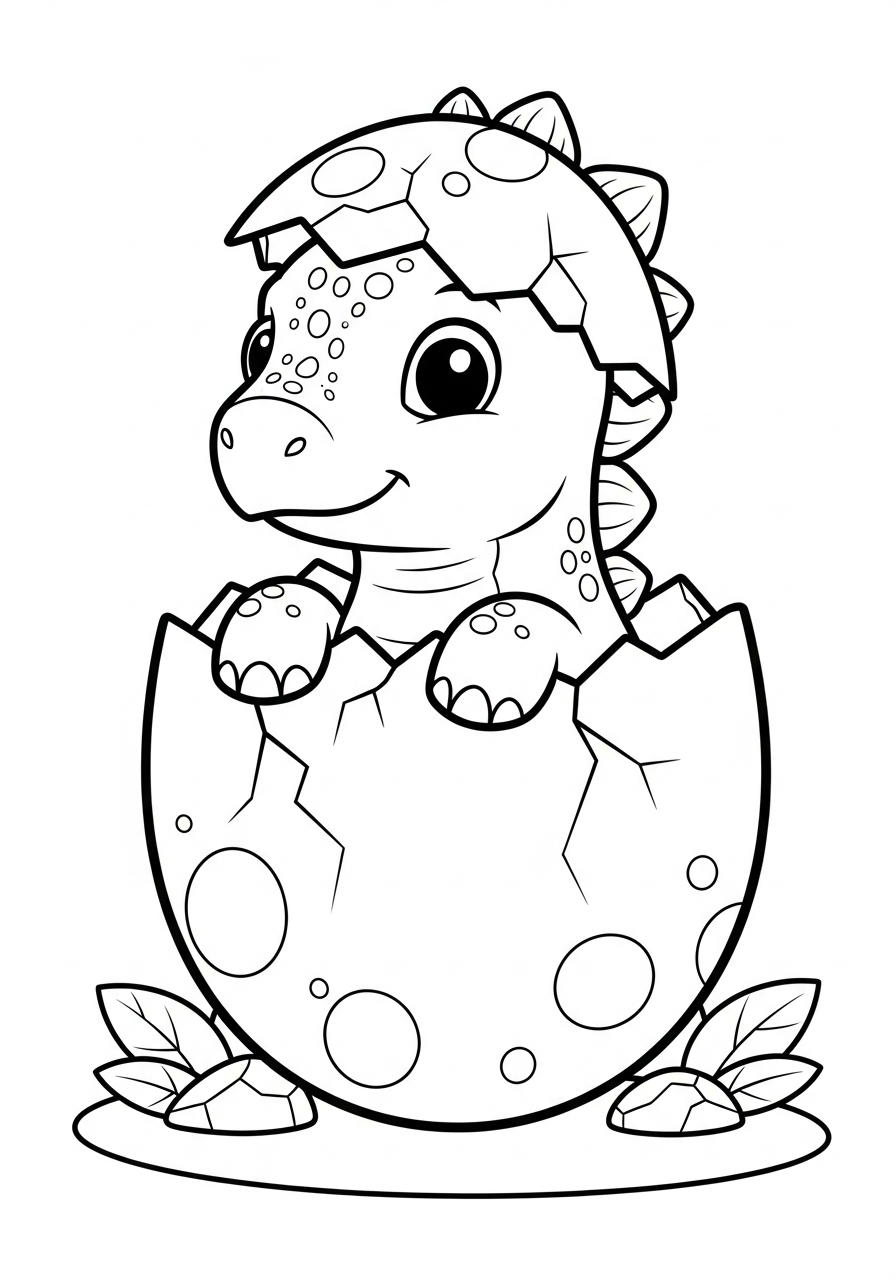 Cute baby hatching stegosaurus coloring page