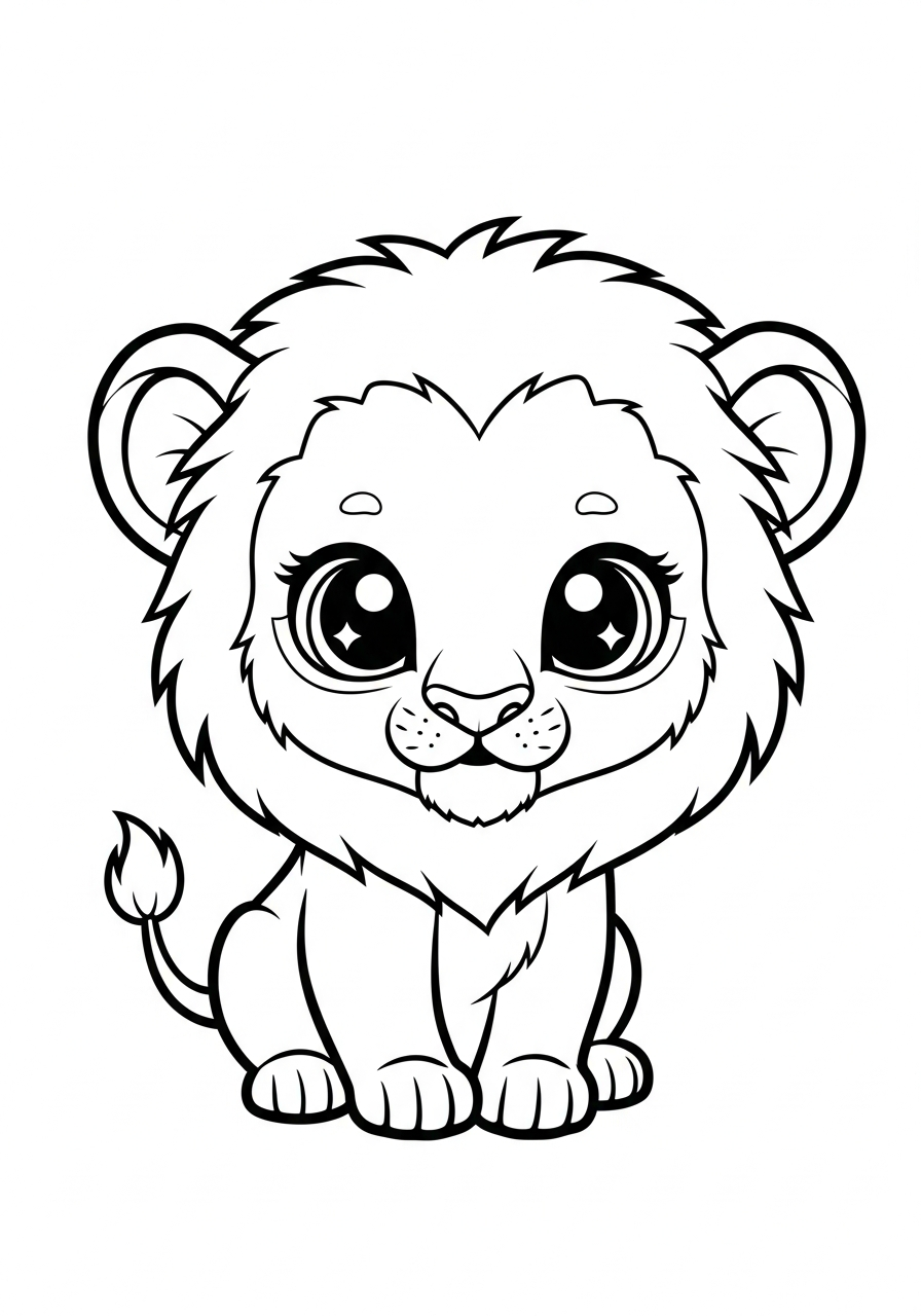Cute baby lion sitting coloring page