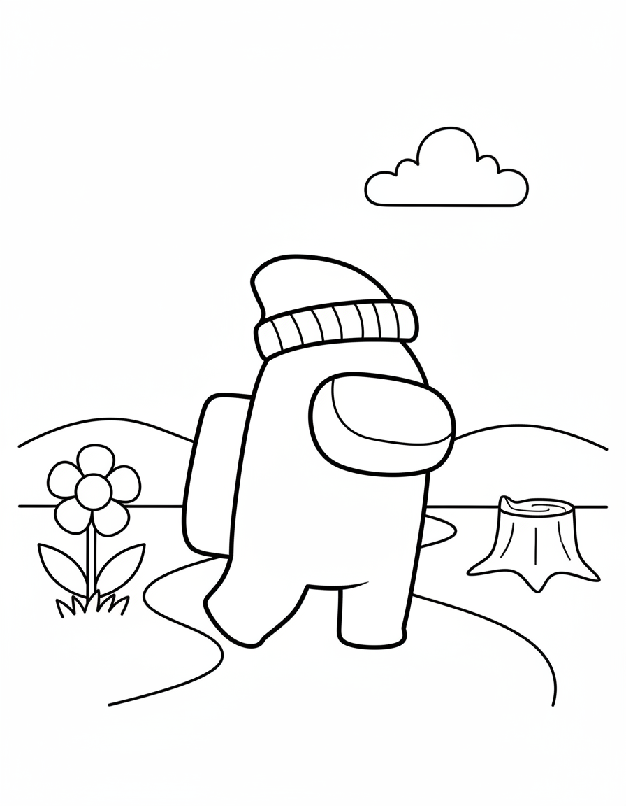 Cute beanie hat Among Us coloring page