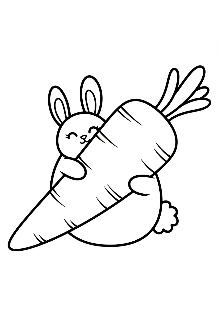 Cute bunny hugging giant carrot coloring page