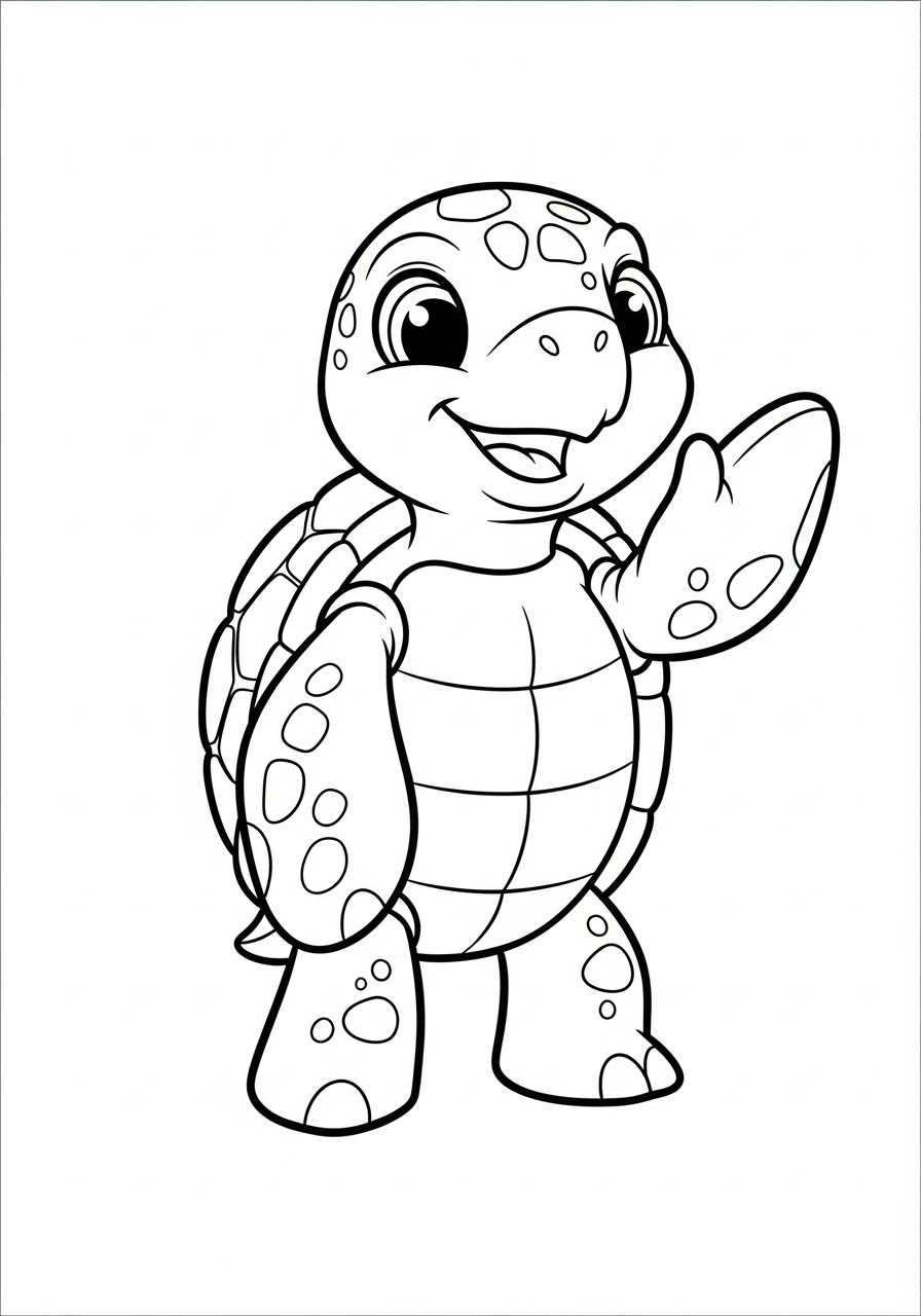 Cute cartoon waving sea turtle coloring page