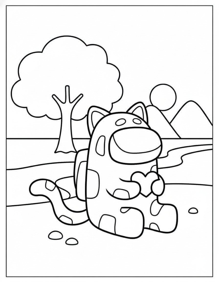 Cute cat pet Among Us coloring page