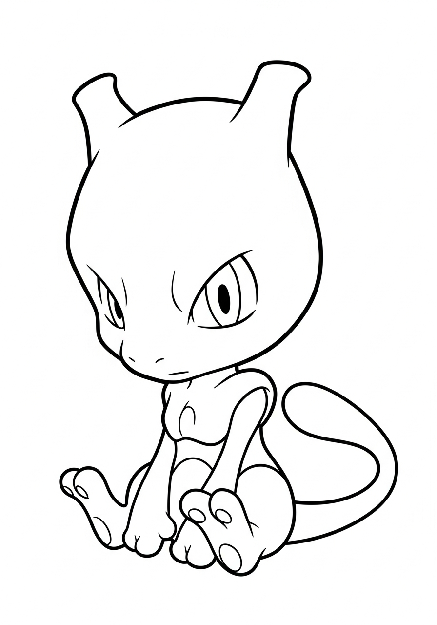 Mewtwo Coloring Pages 7 Cute chibi sitting Mewtwo coloring page