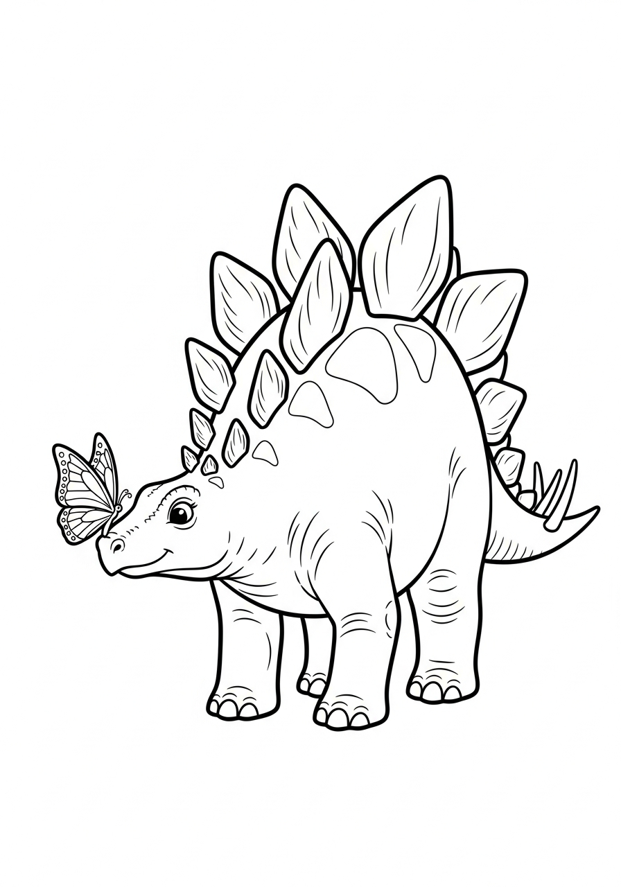 Cute dinosaur with butterfly stegosaurus coloring page