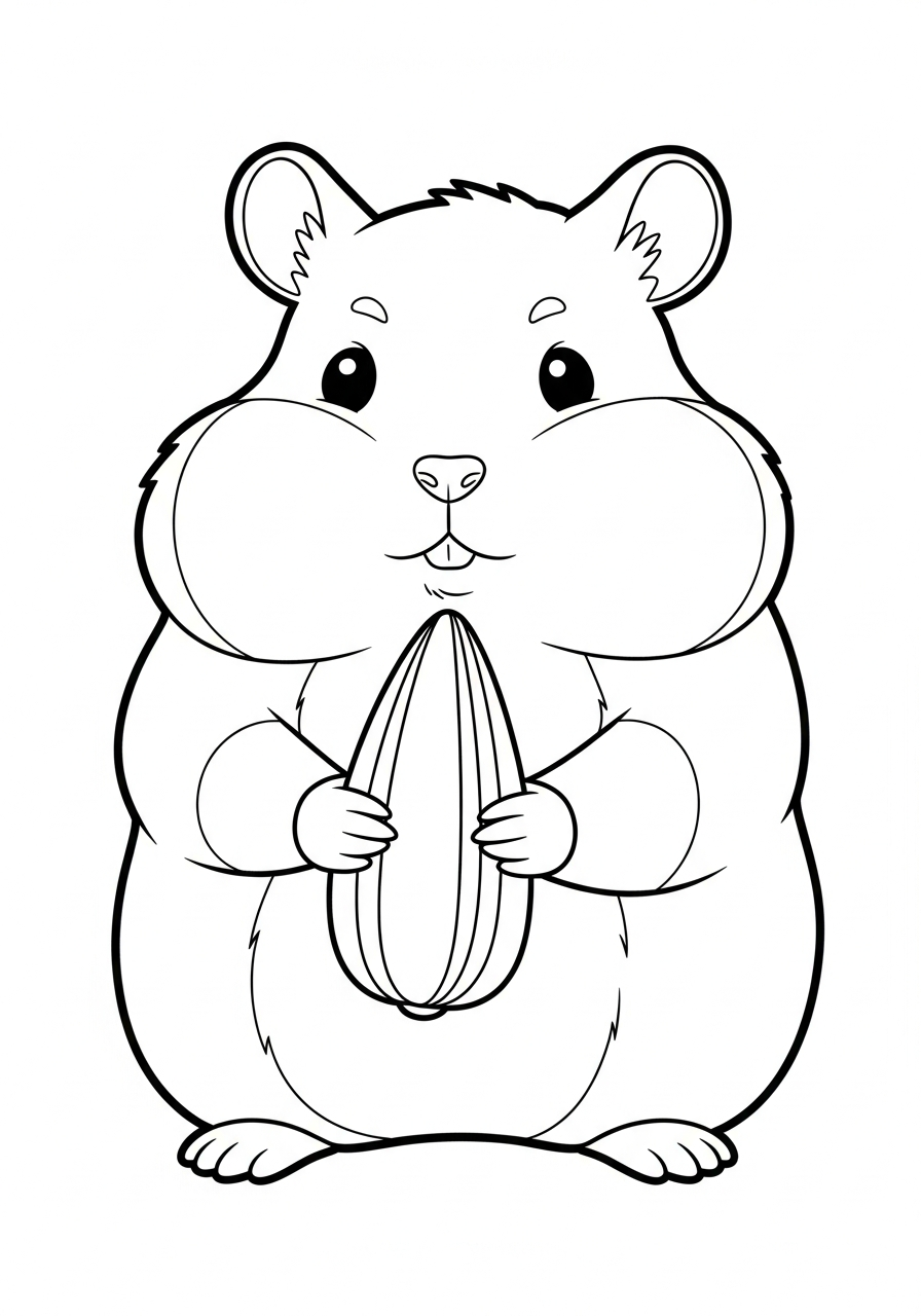 Cute hamster holding sunflower seed coloring page