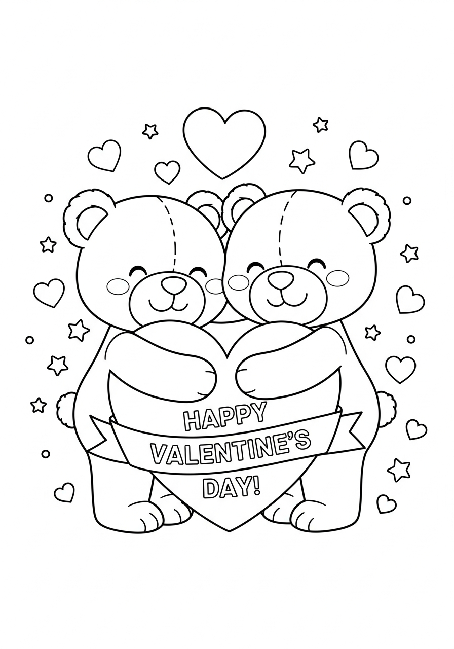 Valentine's Day Coloring Pages 11 Cute hugging teddy bears valentine coloring page