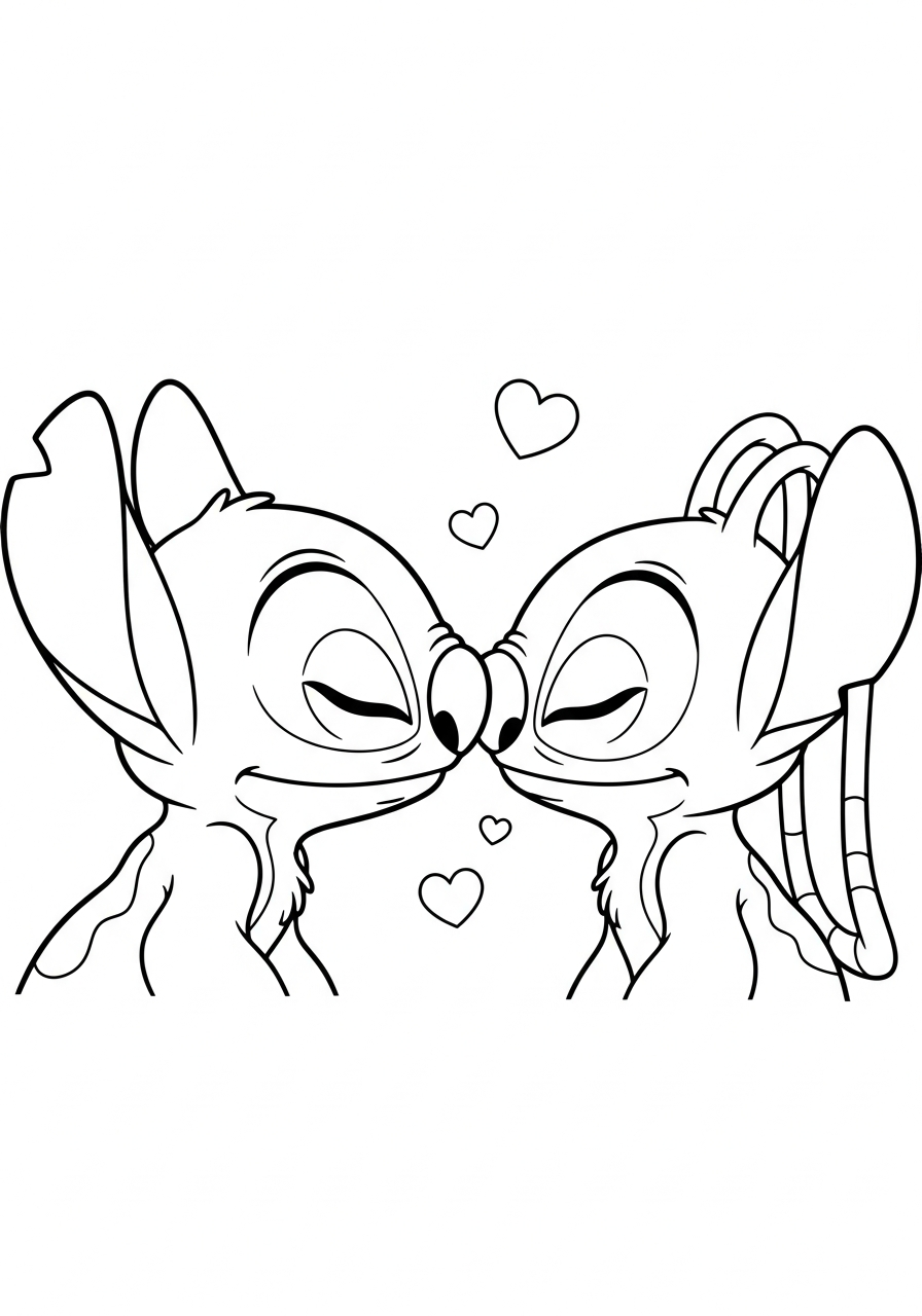 Cute nose kiss Stitch Angel coloring page
