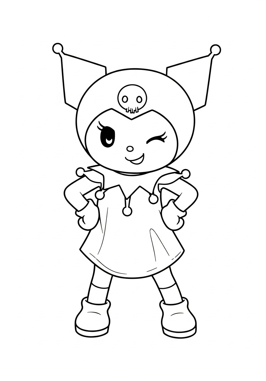 Cute sassy Kuromi winking coloring page