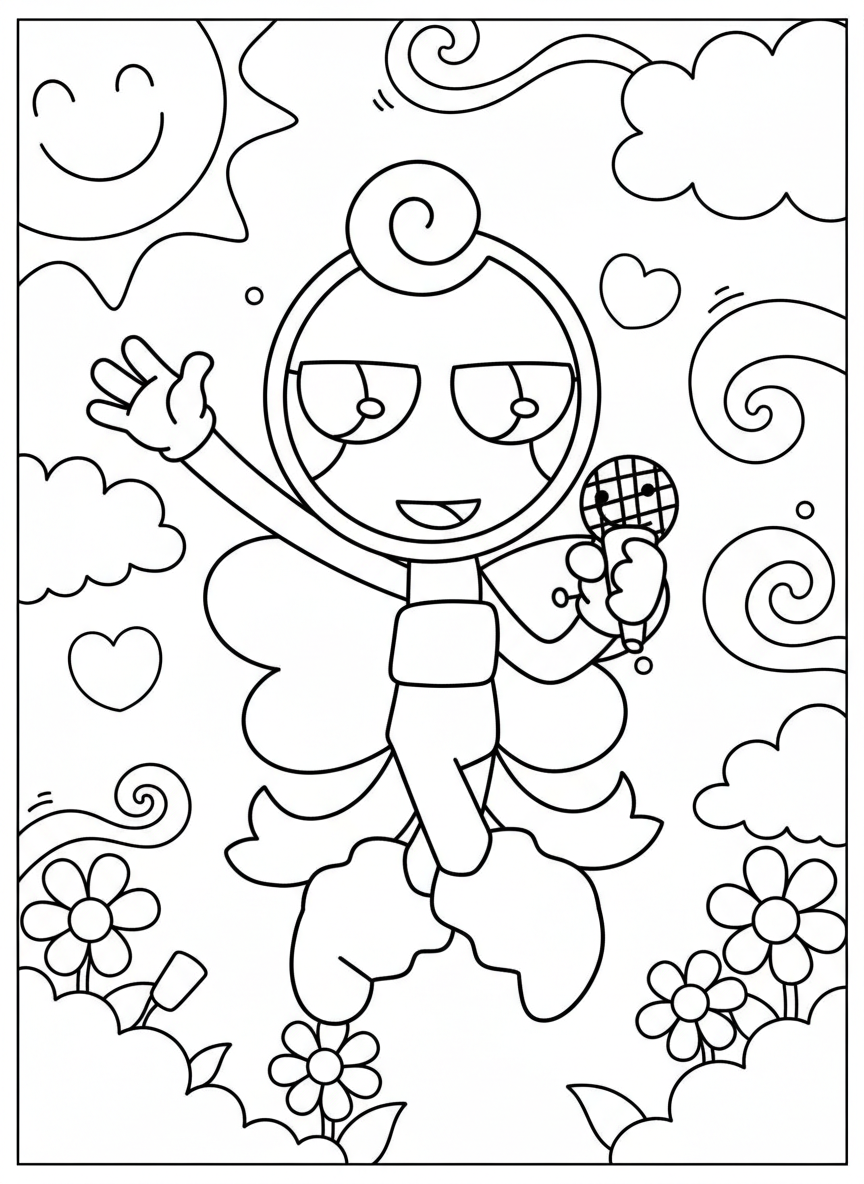 Cute singing Flutter Dandy’s World coloring page