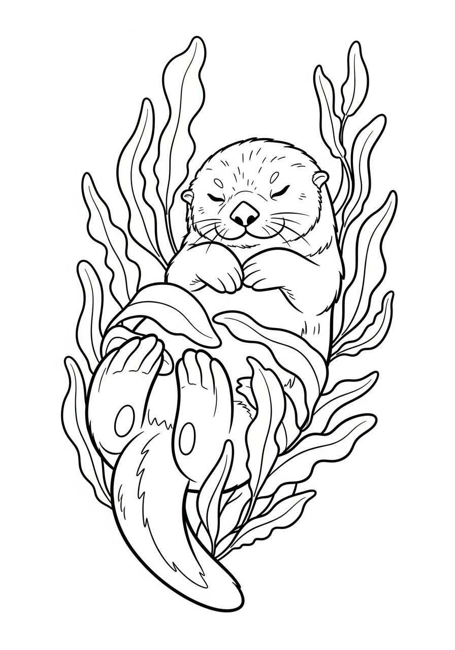Otter Coloring Pages 10 Cute sleeping sea otter floating coloring page