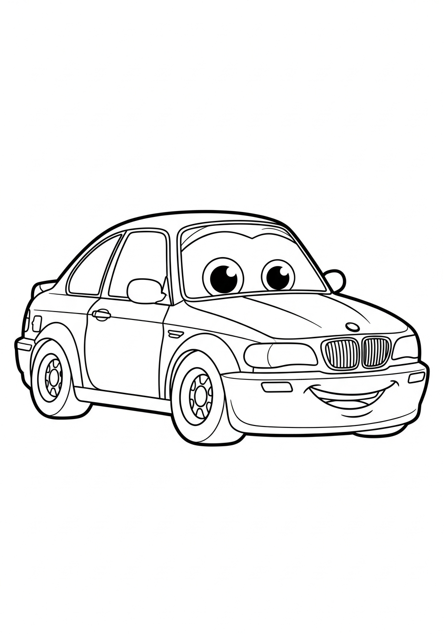 Cute smiling BMW car face coloring page