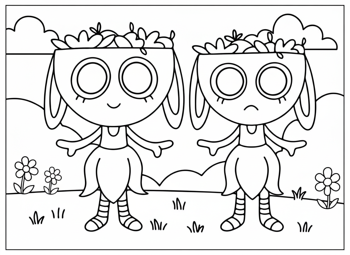 Cute twin flower characters Dandy’s World coloring page