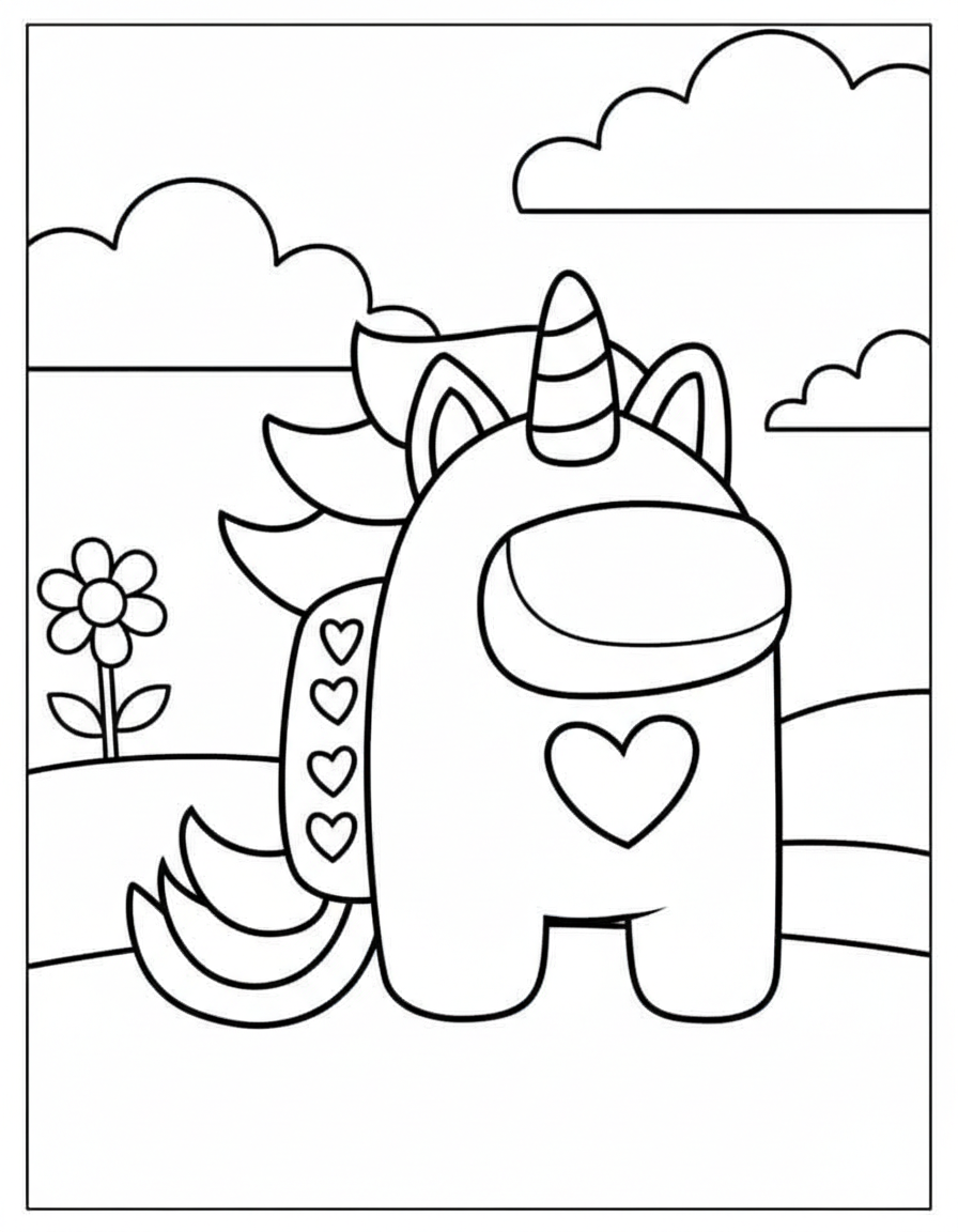 Cute unicorn skin Among Us coloring page