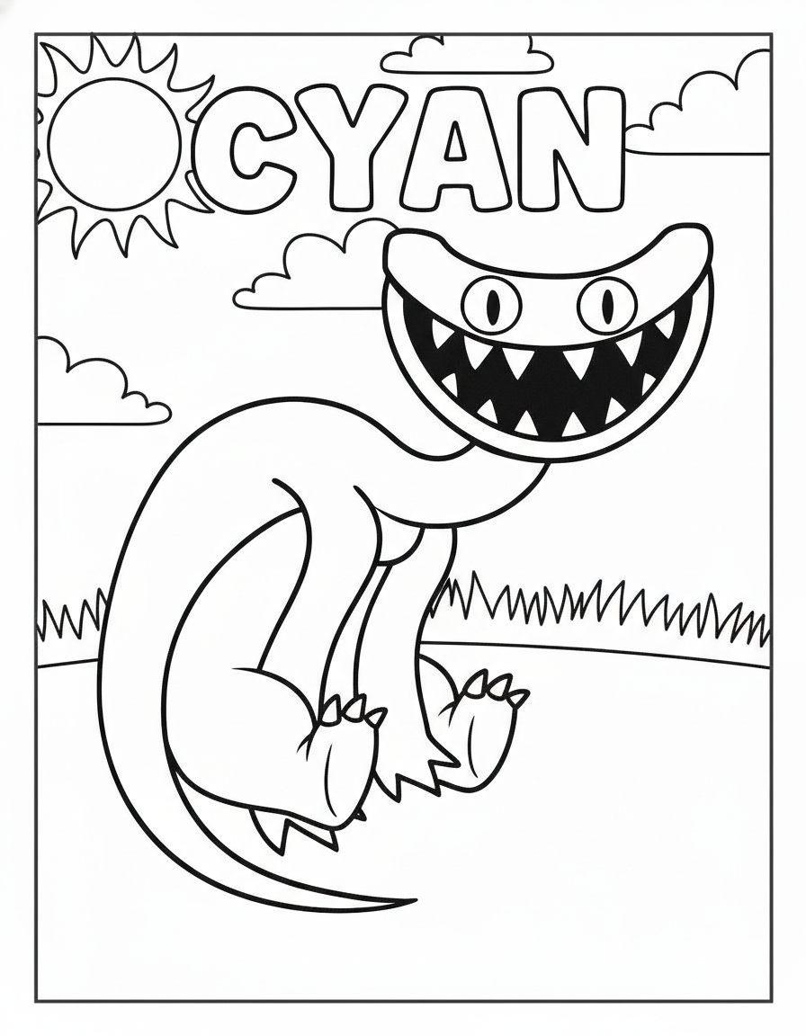 Rainbow Friends Coloring Pages 11 Cyan sitting open mouth Rainbow Friends coloring page