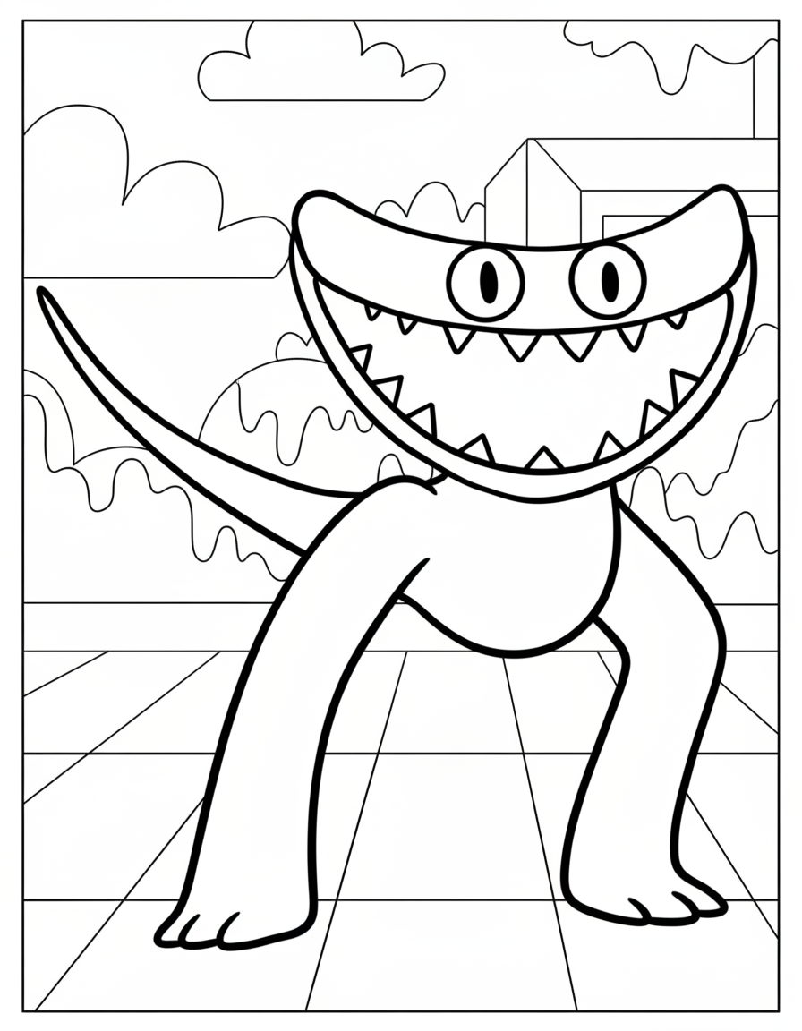 Rainbow Friends Coloring Pages 12 Cyan smiling sharp teeth Rainbow Friends coloring page