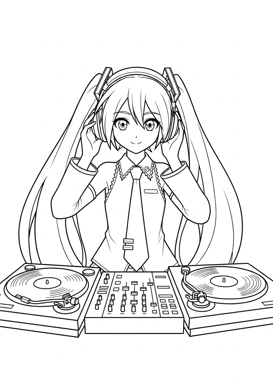DJ Miku music station coloring page