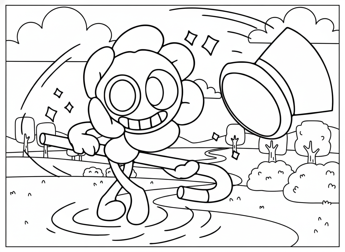 Dandy dancing with cane Dandy’s World coloring page