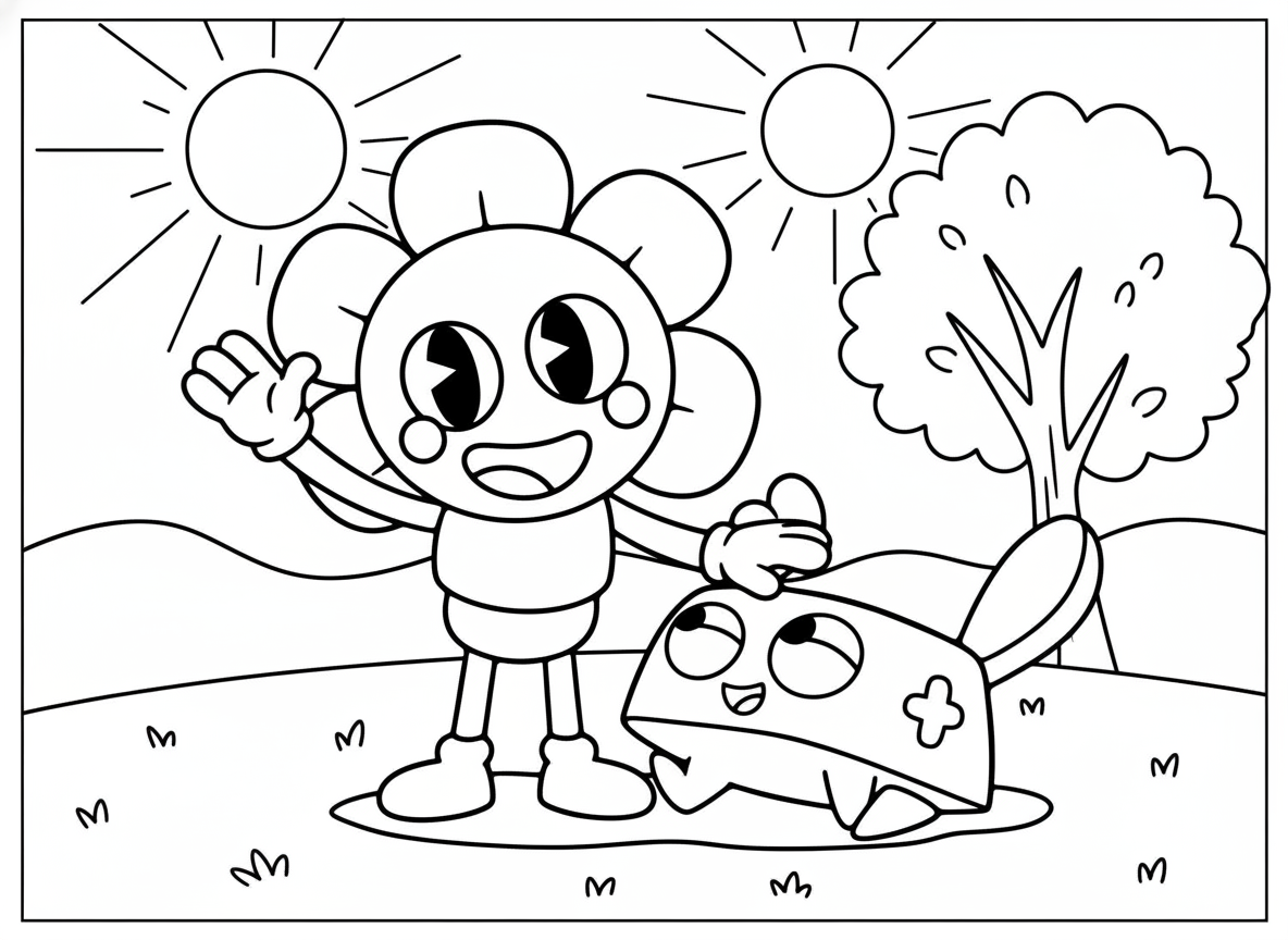 Dandy petting Pebble Dandy’s World coloring page