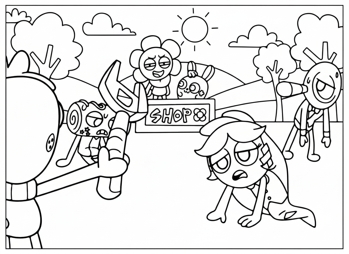 Dandy selling items at shop coloring page
