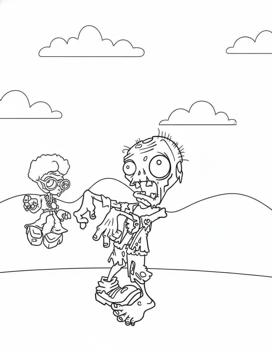 Detailed Disco Zombie Plants vs Zombies coloring page