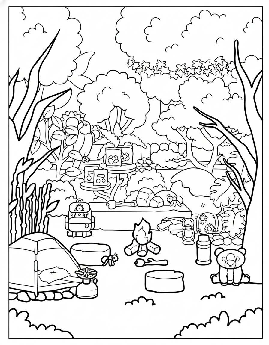 Detailed Toca Boca camping site coloring page