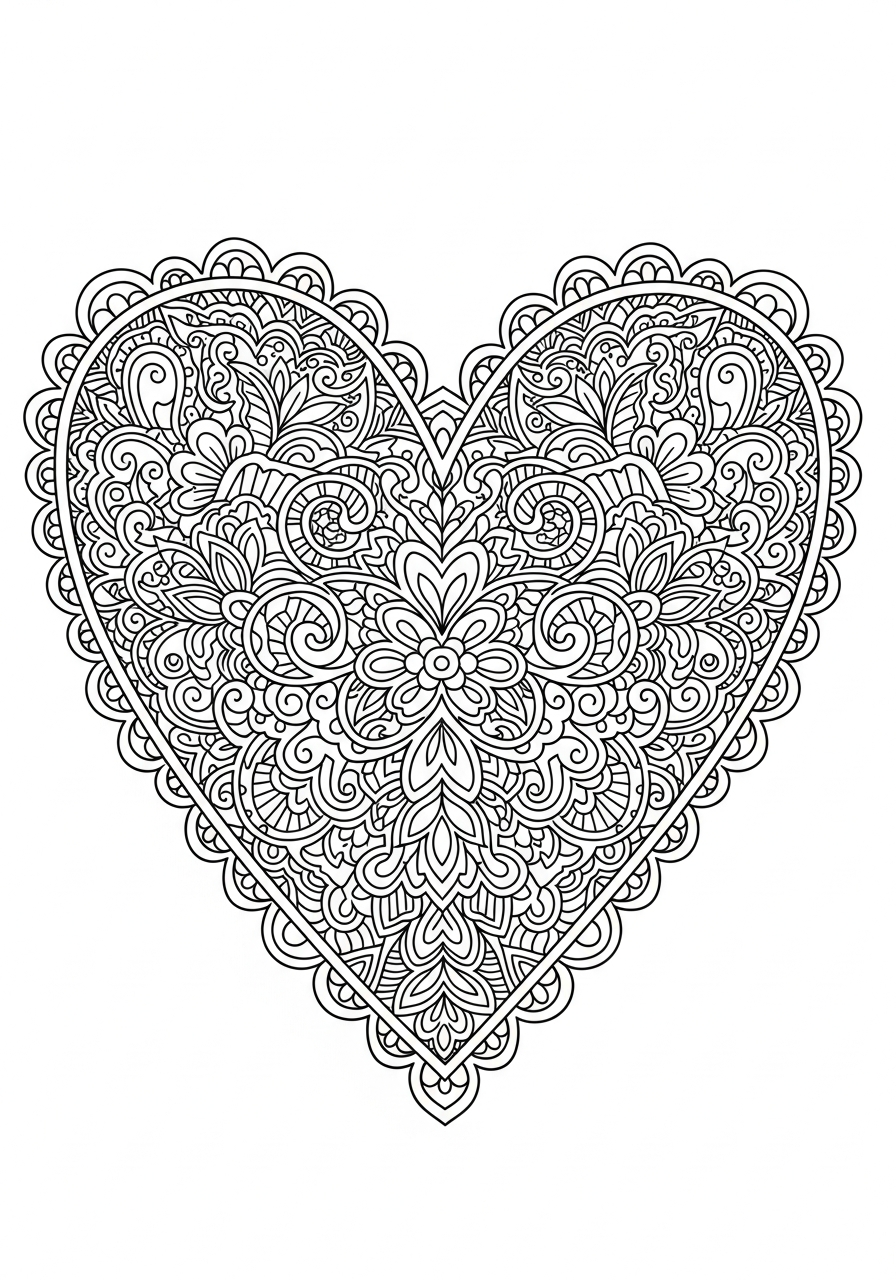 Valentine's Day Coloring Pages 13 Detailed lace heart doily valentine coloring page