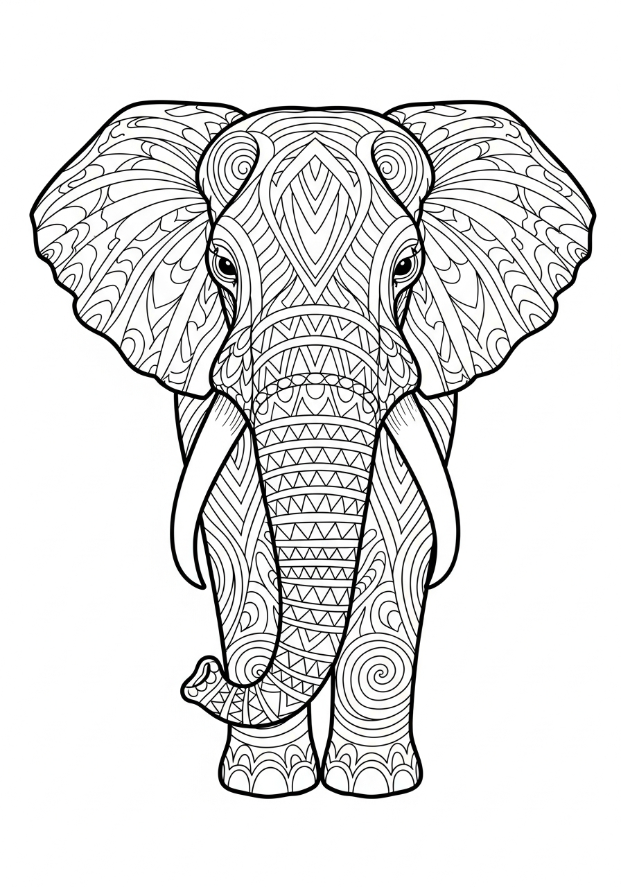 Elephant Coloring Pages 14 Detailed zentangle elephant head coloring page