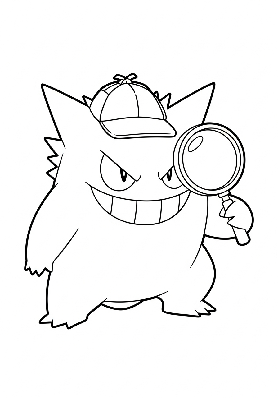 Gengar Coloring Pages 8 Detective Gengar magnifying glass coloring page