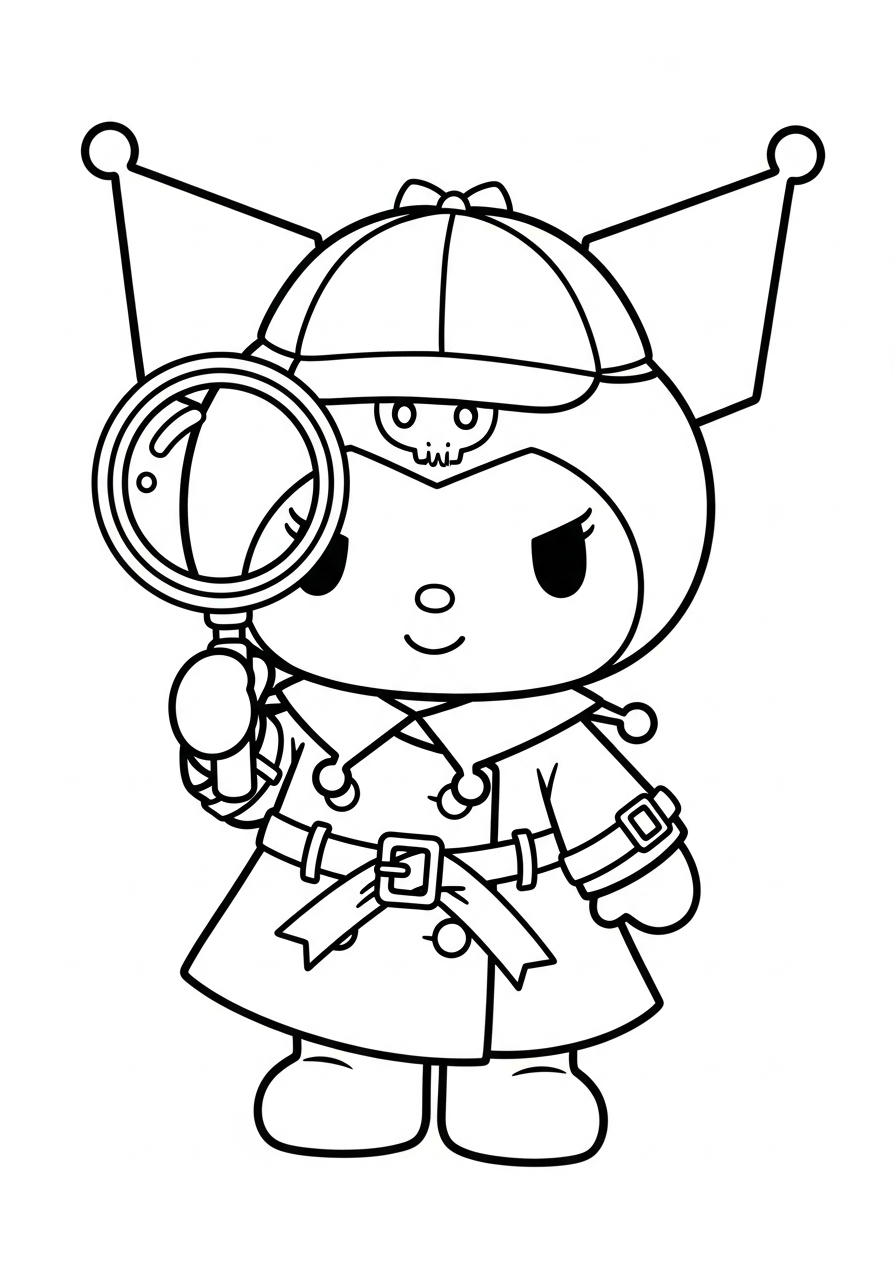 Detective Kuromi holding magnifying glass coloring page