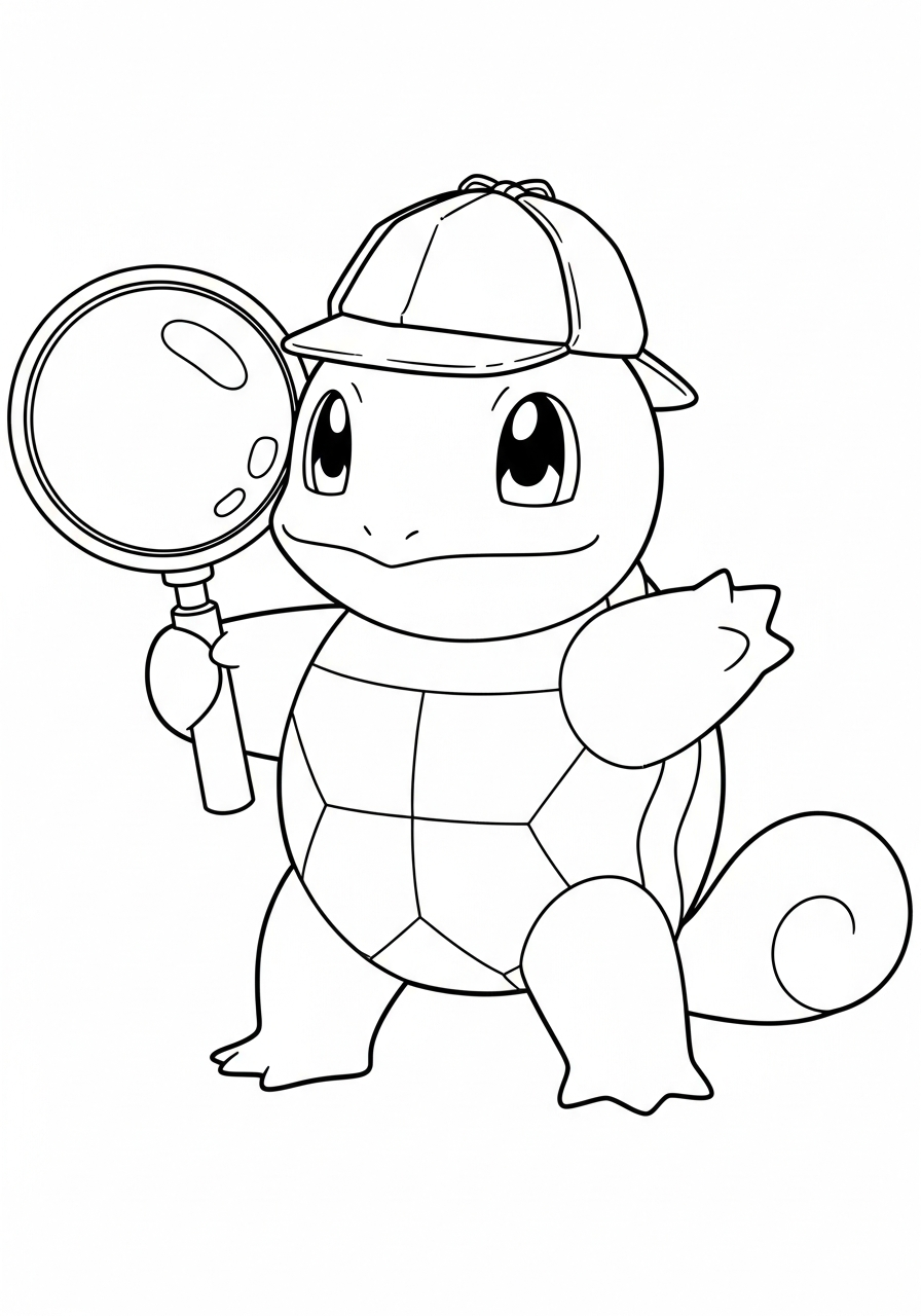 Detective hat Squirtle cute coloring page
