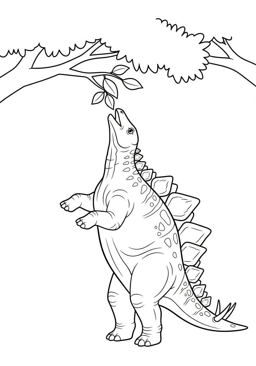 Dinosaur eating high leaves stegosaurus coloring page