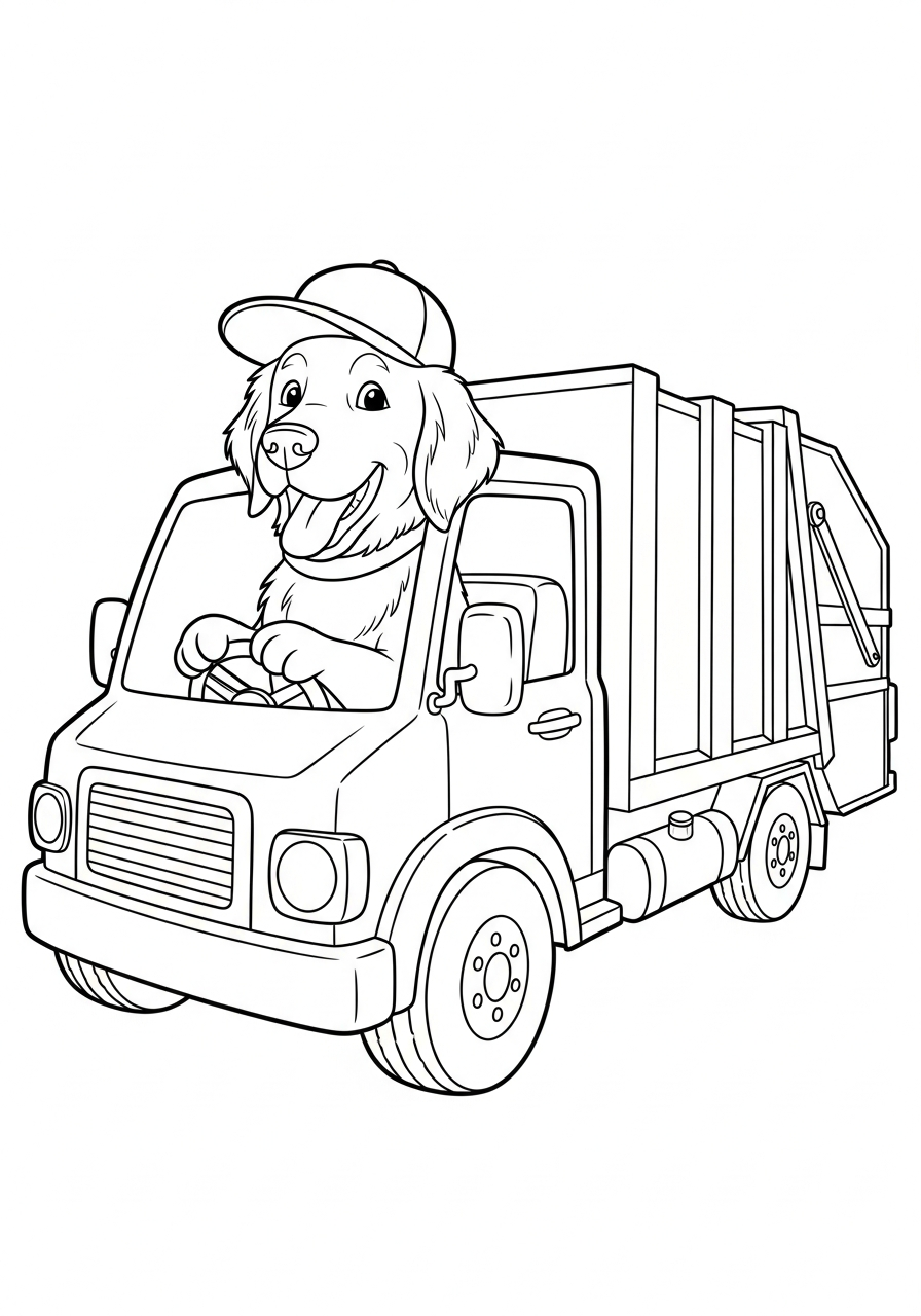 Garbage Truck Coloring Pages 13 Dog driving garbage truck coloring page