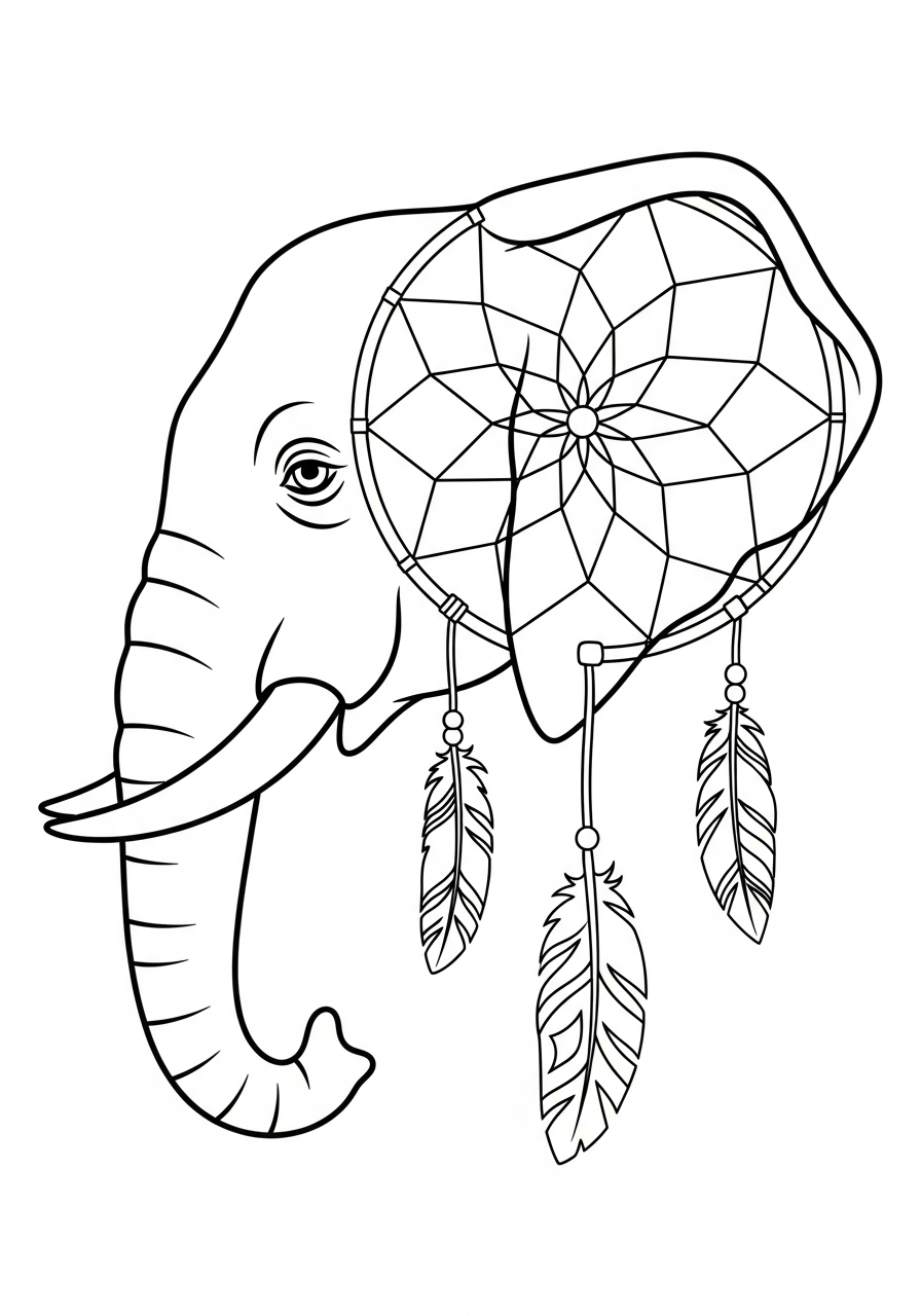 Elephant Coloring Pages 15 Dreamcatcher elephant head design coloring page