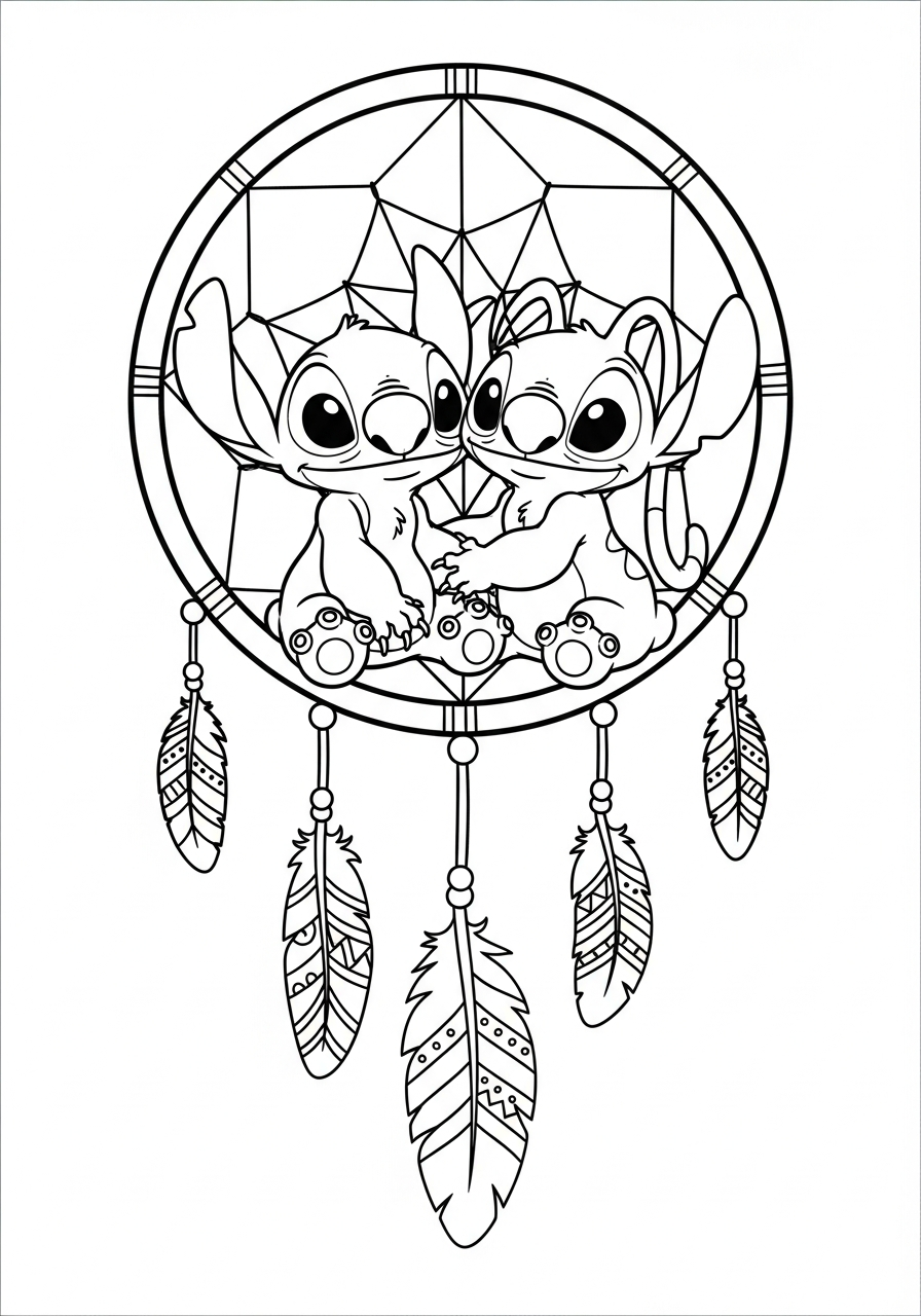 Dreamcatcher with Stitch and Angel coloring page