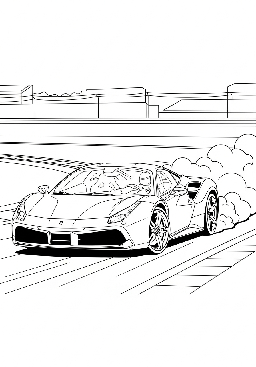 Ferrari Coloring Pages 11 Drifting Ferrari 488 GTB race track coloring page
