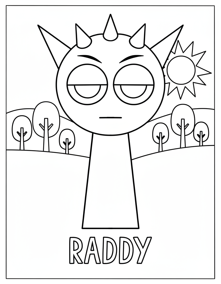 Easy Raddy Sprunki coloring page outline