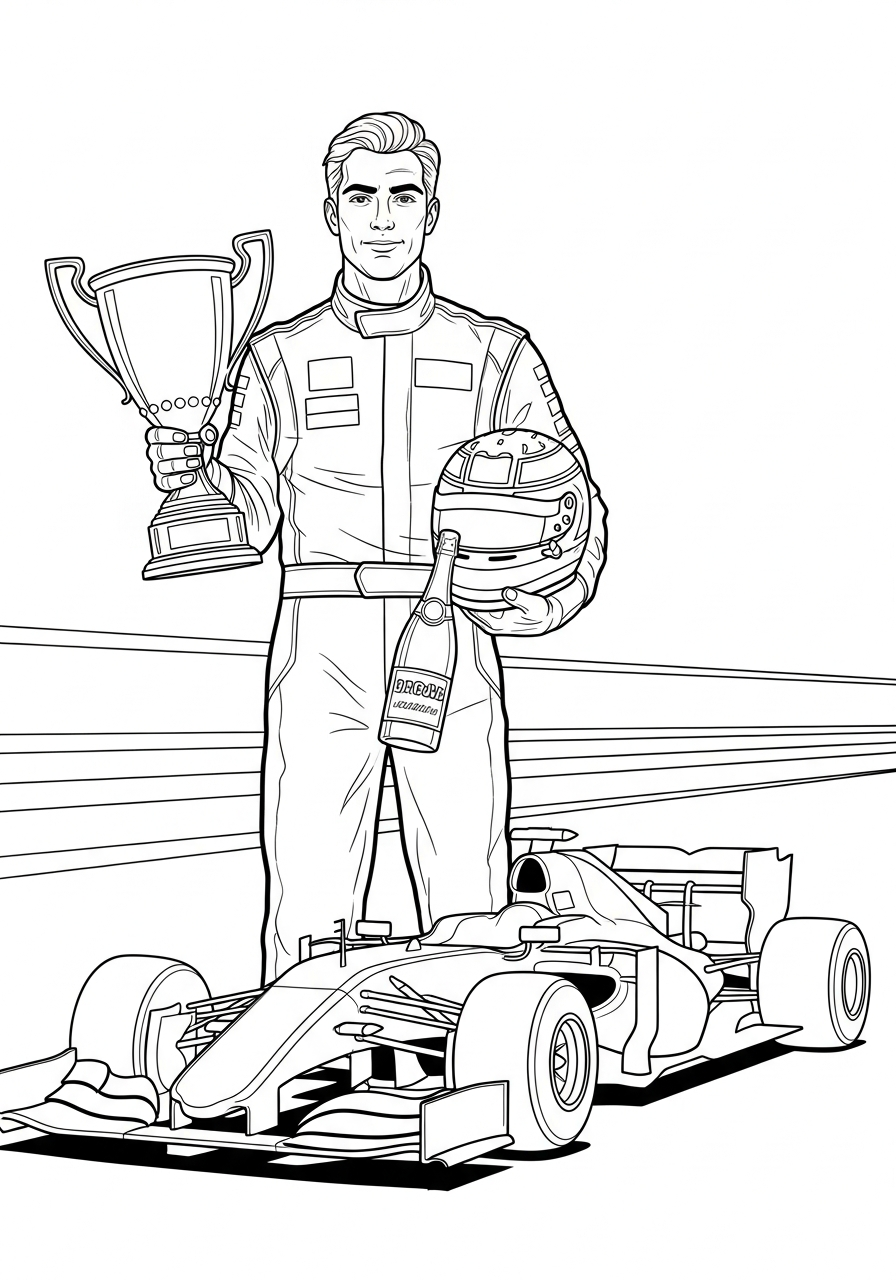 Ferrari Coloring Pages 13 F1 driver victory podium celebration coloring page